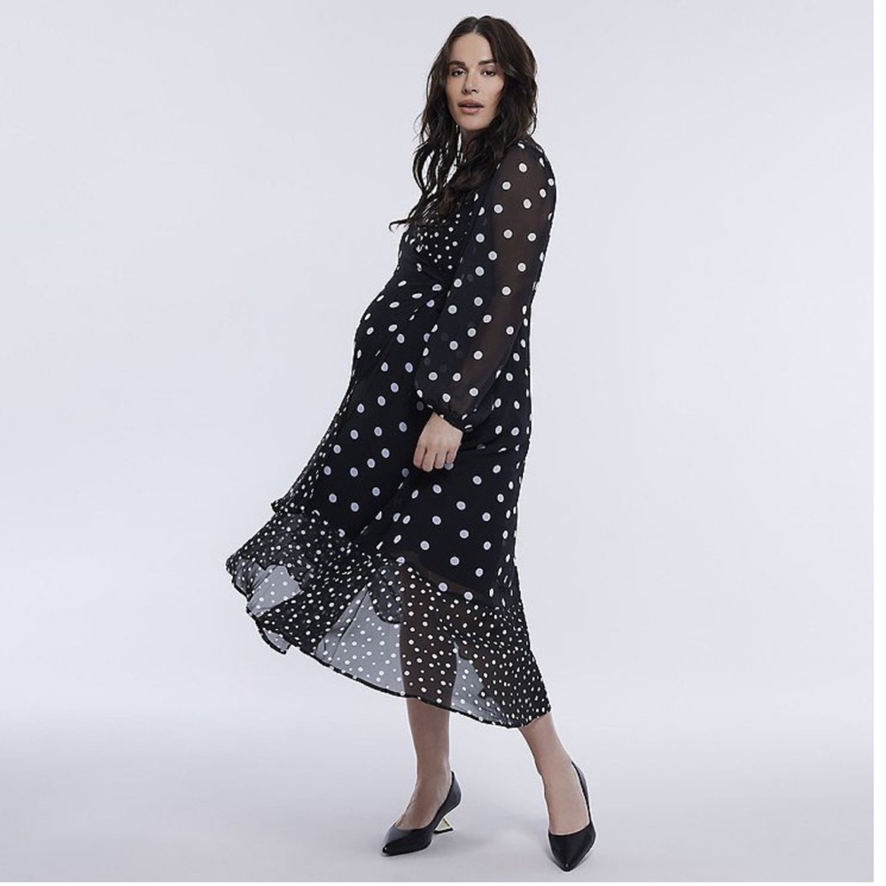 NWT Motherhood maternity mixed dot woven wrap midi dress size large - Picture 1 of 6